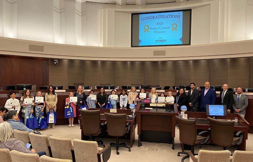 The 12 winning students and their families were recognized at the May 15 City of Escondido Council meeting. Photo: City of Escondido